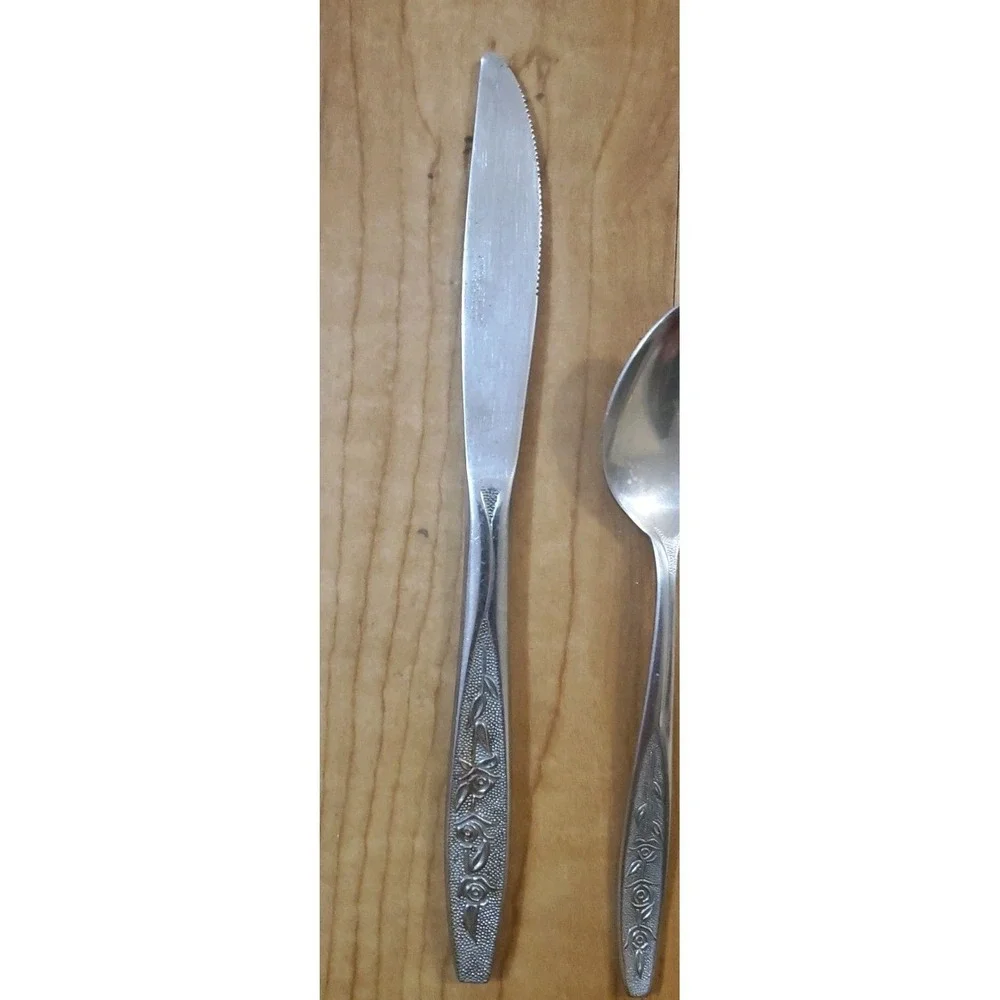 Vintage‎ Customcraft Stainless Steel 4 Piece Flatware Lot Roses Pattern